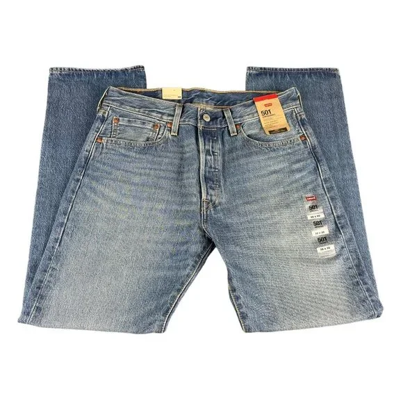 Levi's 501 Original Button Fly Medium Wash Denim Jeans Men's Sizes 32x30 - 34x34 - Picture 2 of 5
